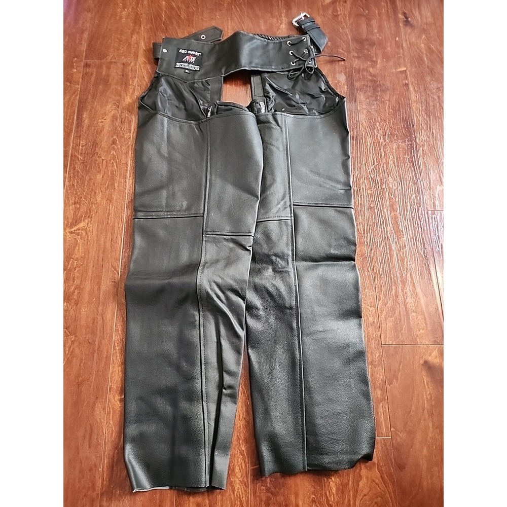 EXL Braided Black Leather Biker Motorcycle Chaps New  XL